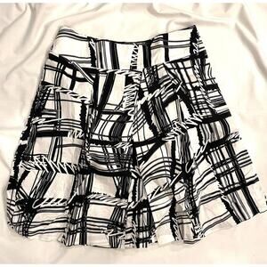 Sandro‎ 8 Black Abstract Print on White Deep Pleat Stretch Cotton Skirt